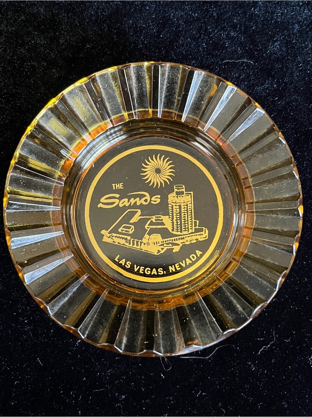 Vintage Casino Trinket Dish Ashtray - THE SANDS Las Vegas Nevada Amber Glass